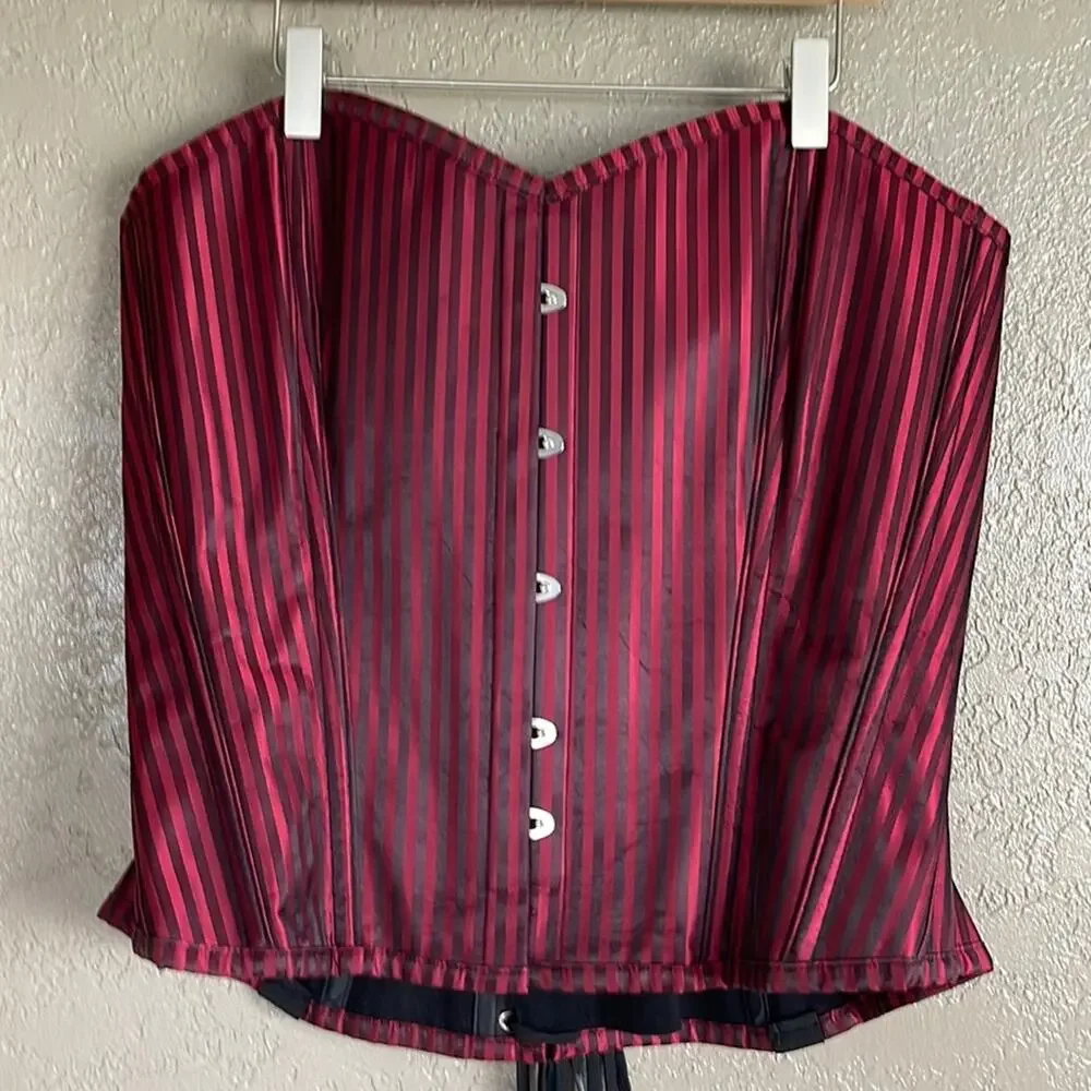 Hips & Curves Steampunk Lace Up Corset‎ Red Pinstripe Size 34